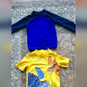 2 Carters Swim Shirts One Long Sleeve and One Short Sleeve Blue and Yellow 2T